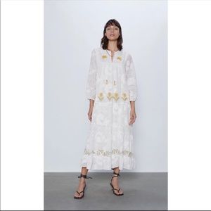 Zara Embroidered Floral Maxi Dress Yellow White
